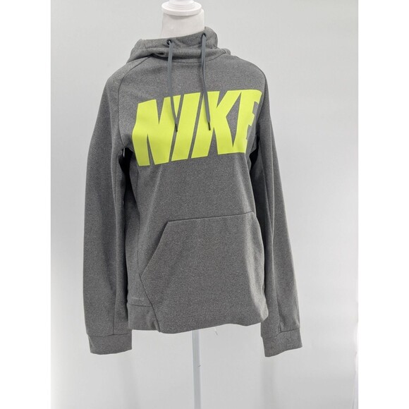 Nike Therma Fit Performance Gray Neon Yellow Sweatshirt Hoodie Size Small - Picture 9 of 9